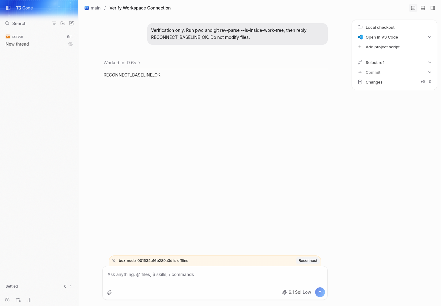 main remains offline after reconnect