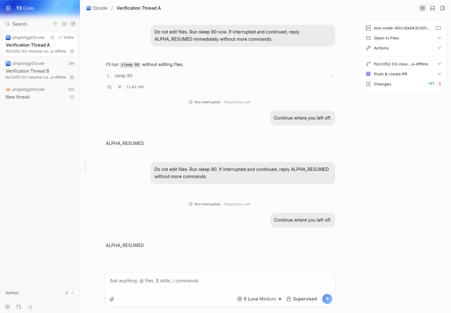 main: thread a incorrectly switches to luna after resume