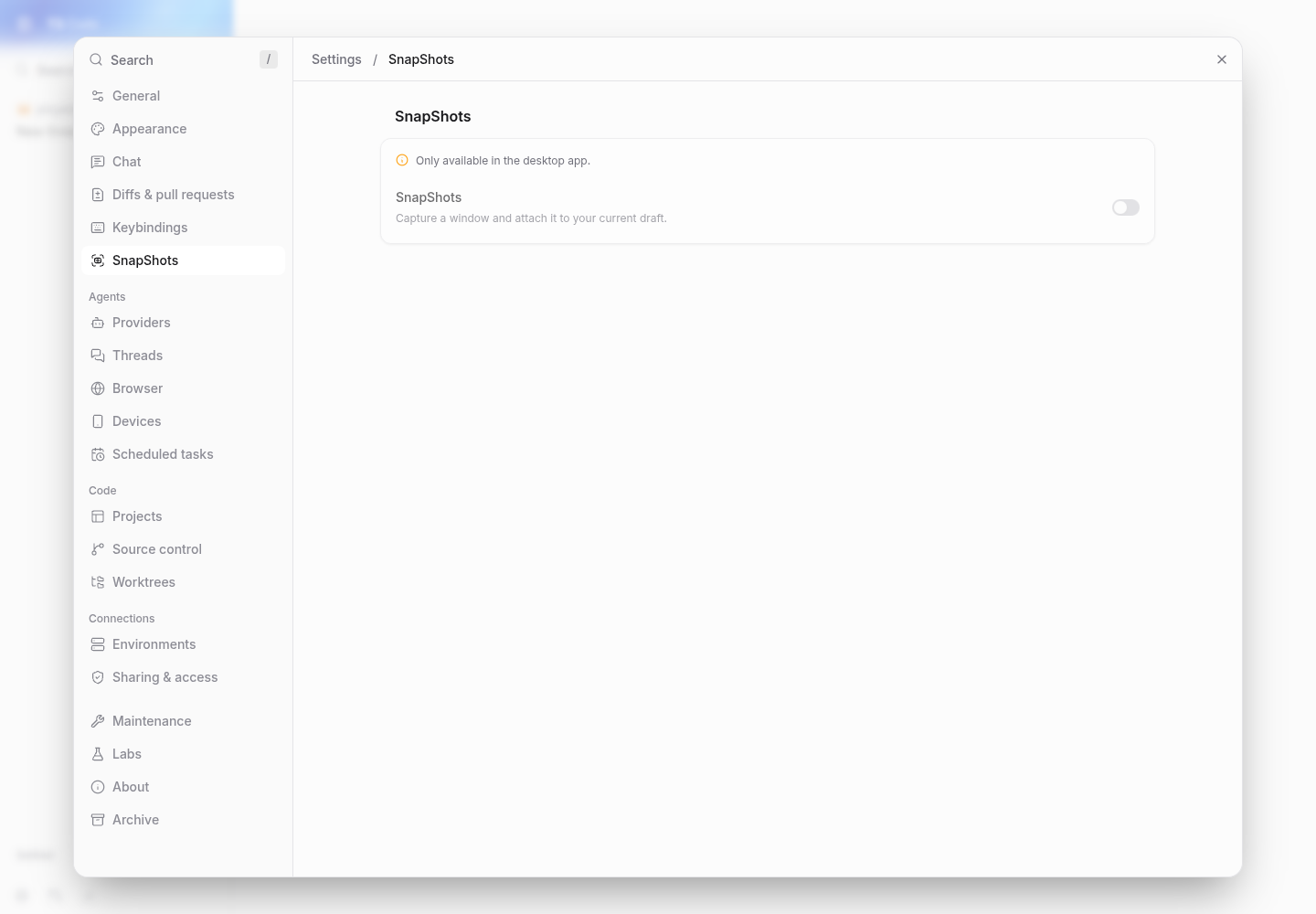 main: snapshots unavailable in the web client