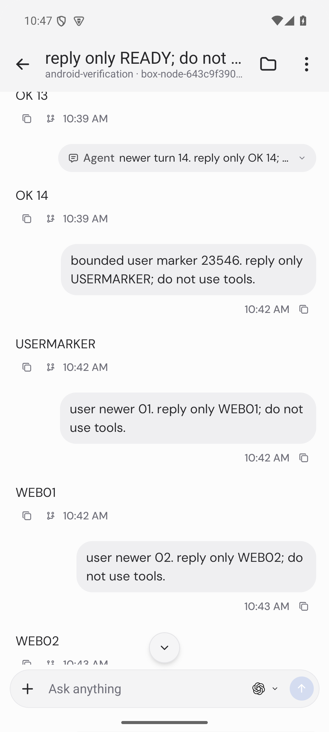 android marker recovered before WEB01 after loading earlier activity