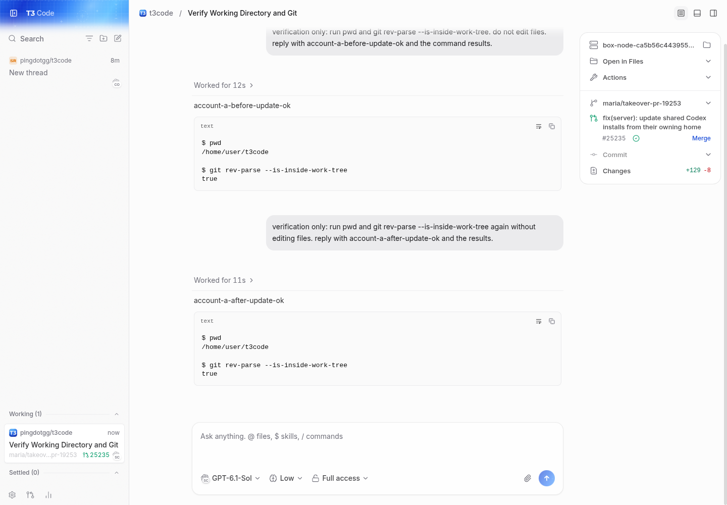 pr: existing account-a conversation continues after update