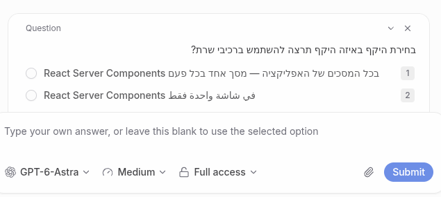 main question options before direction fix