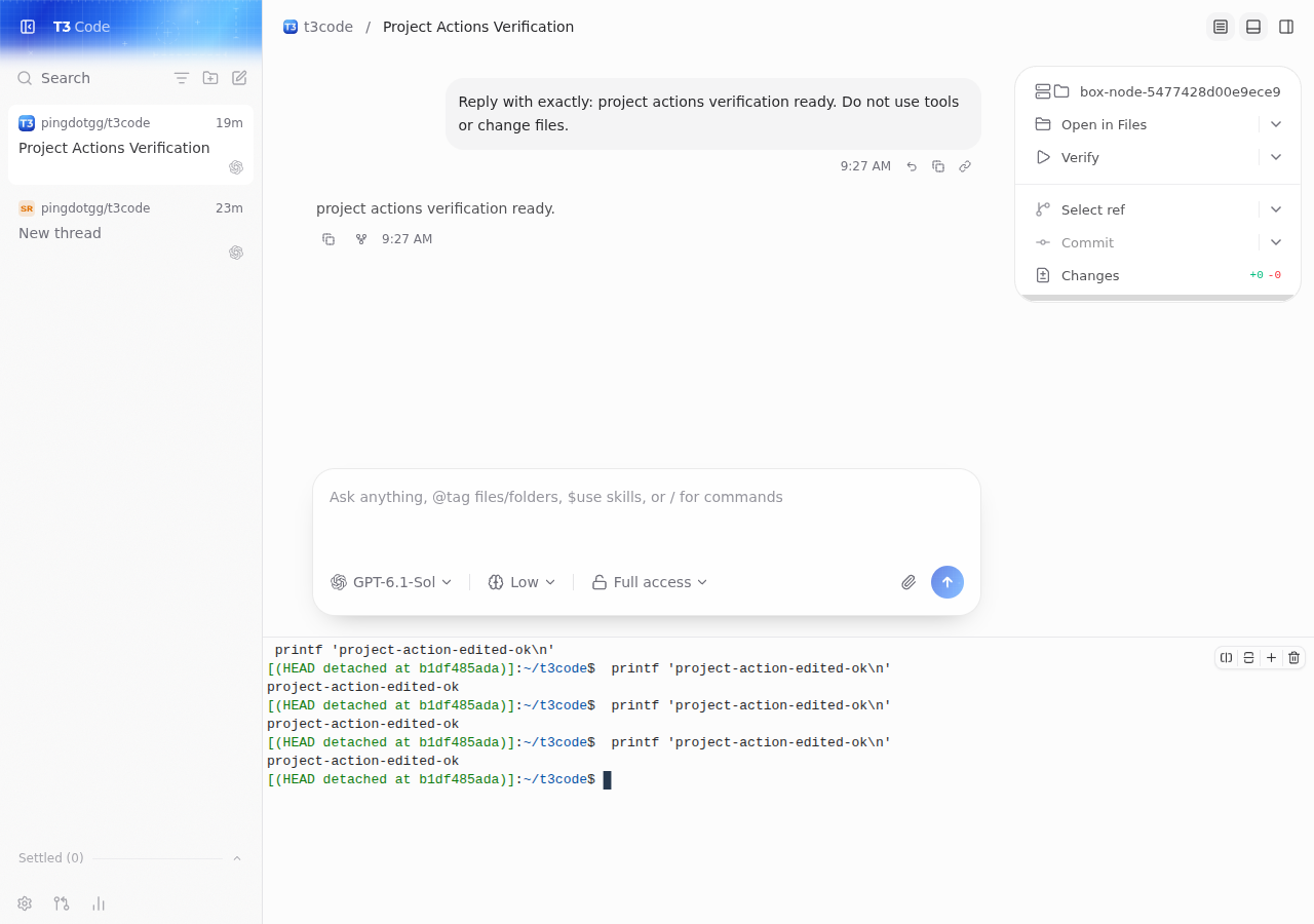 real codex response and edited action terminal output