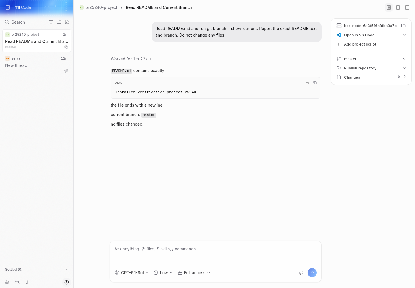 real codex readme and branch response in the pr client