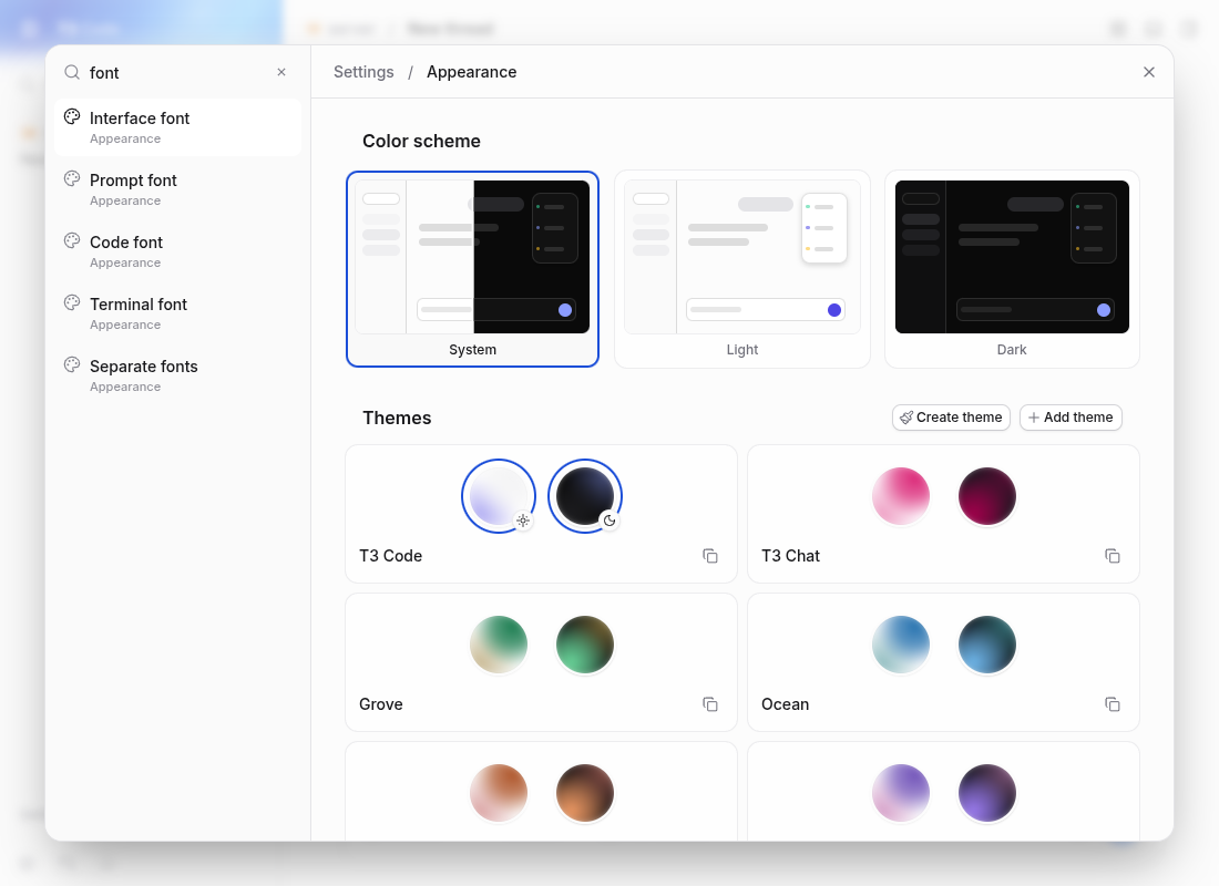 before on github/main: font search rows with 8px horizontal padding