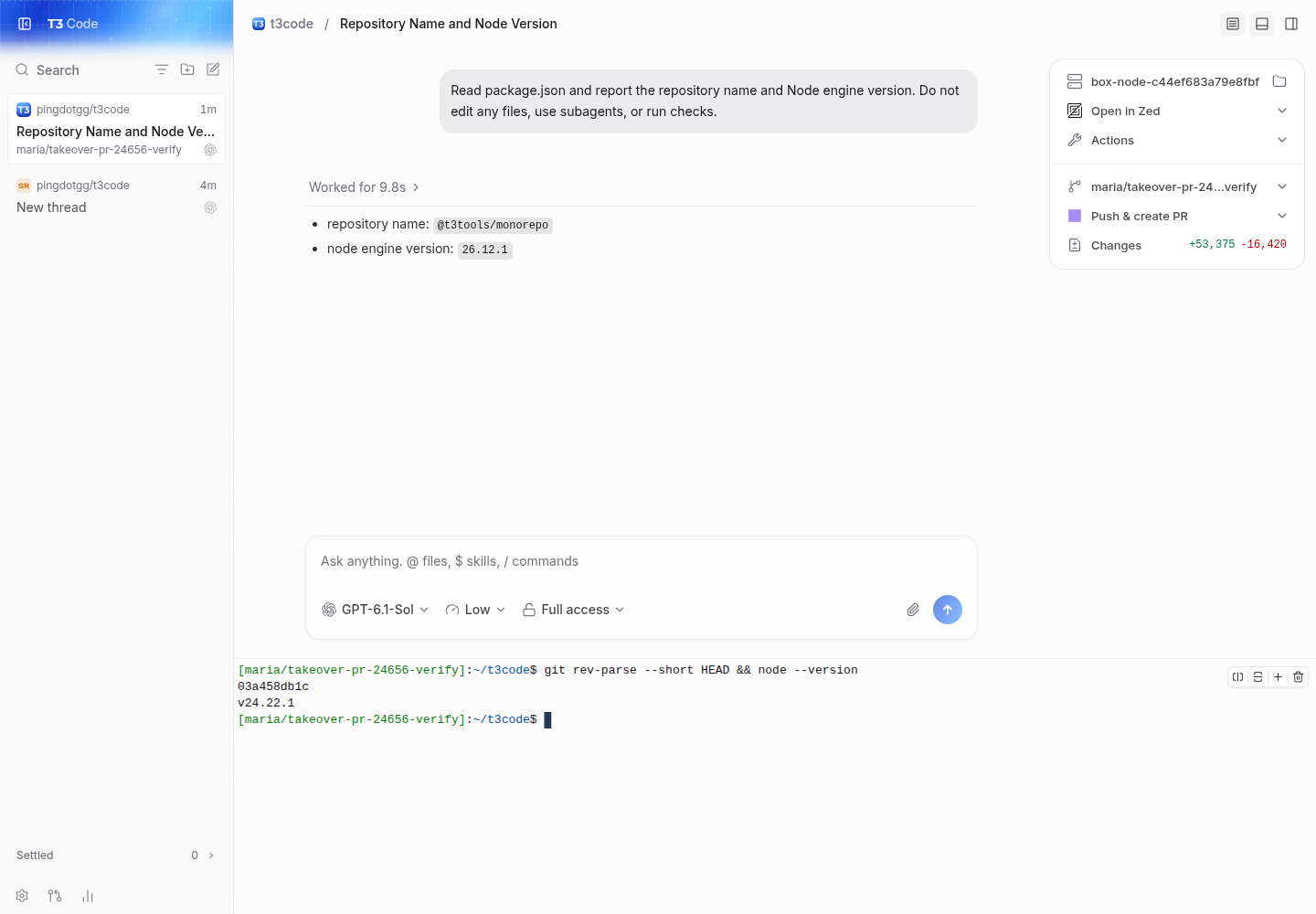 real codex turn and terminal on pr head