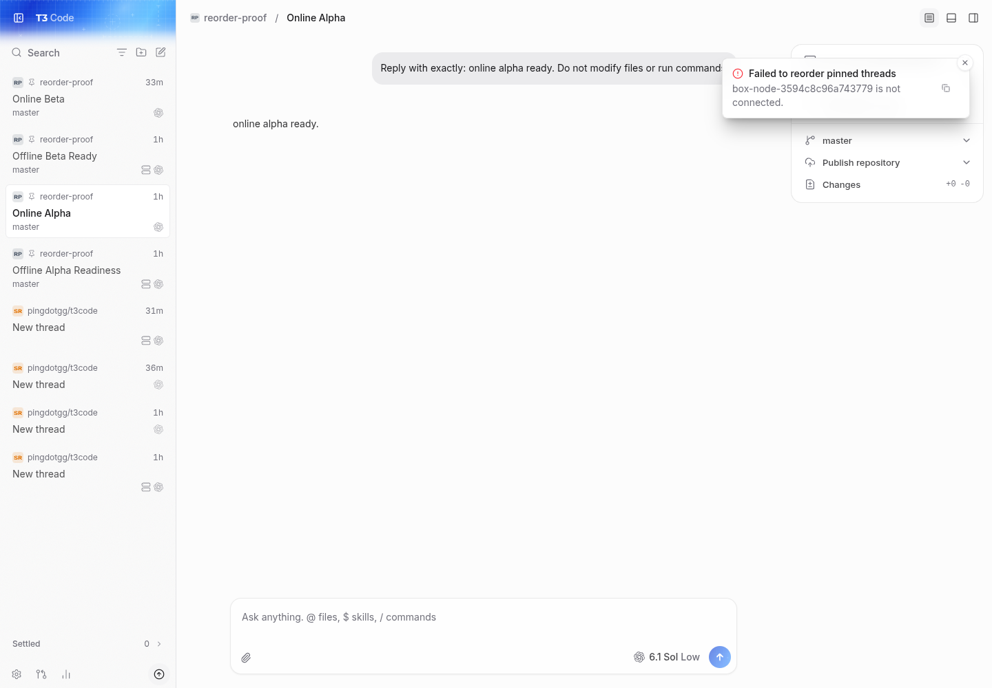 main: online reorder fails beside the cached keyless offline thread
