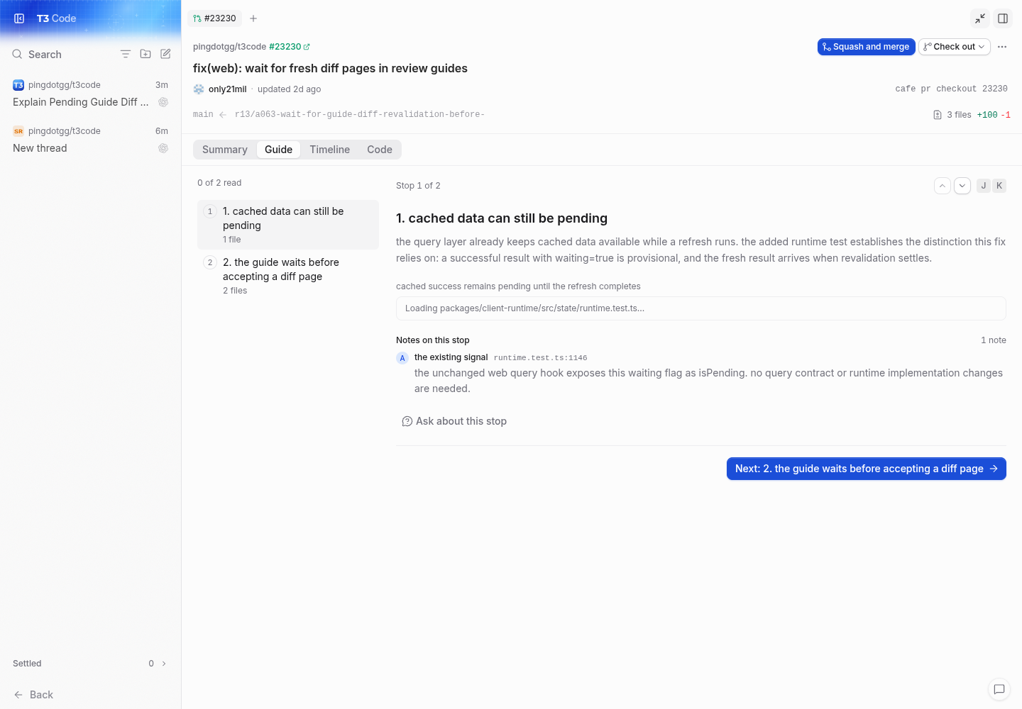 pr waits before accepting the cached diff page