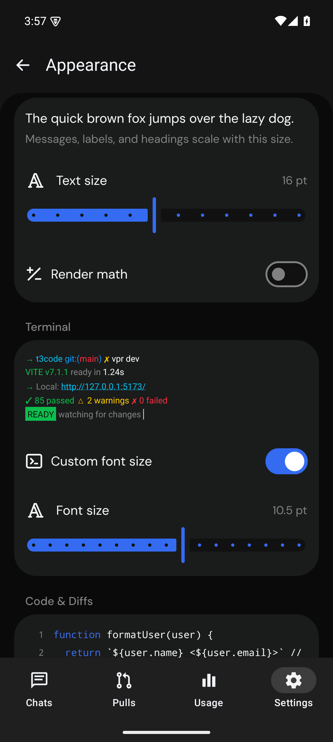 before: base component uses proportional terminal text on android api 35 at 10.5 pt
