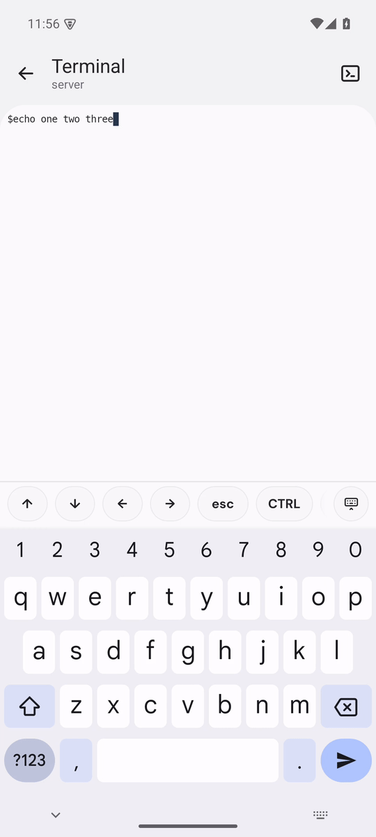 Android native Ctrl+Left toolbar interaction and bash output