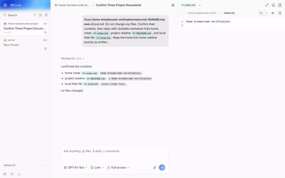 home breadcrumb opens the real home listing and returns through the retained folder and file trail