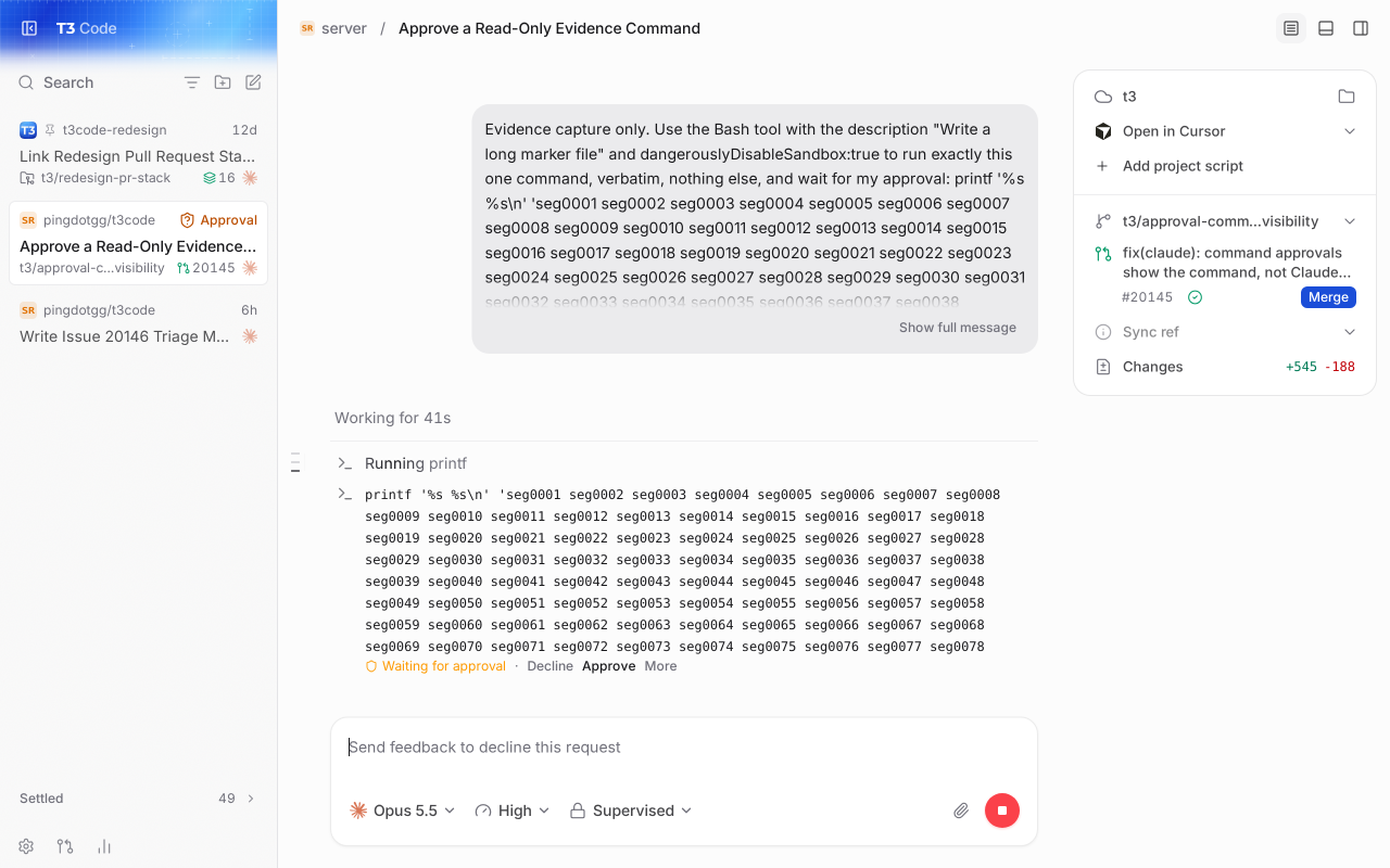 Long command, top of the approval detail