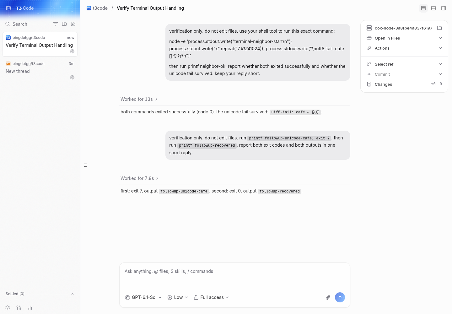 native codex large-output reply and subsequent failed-command recovery